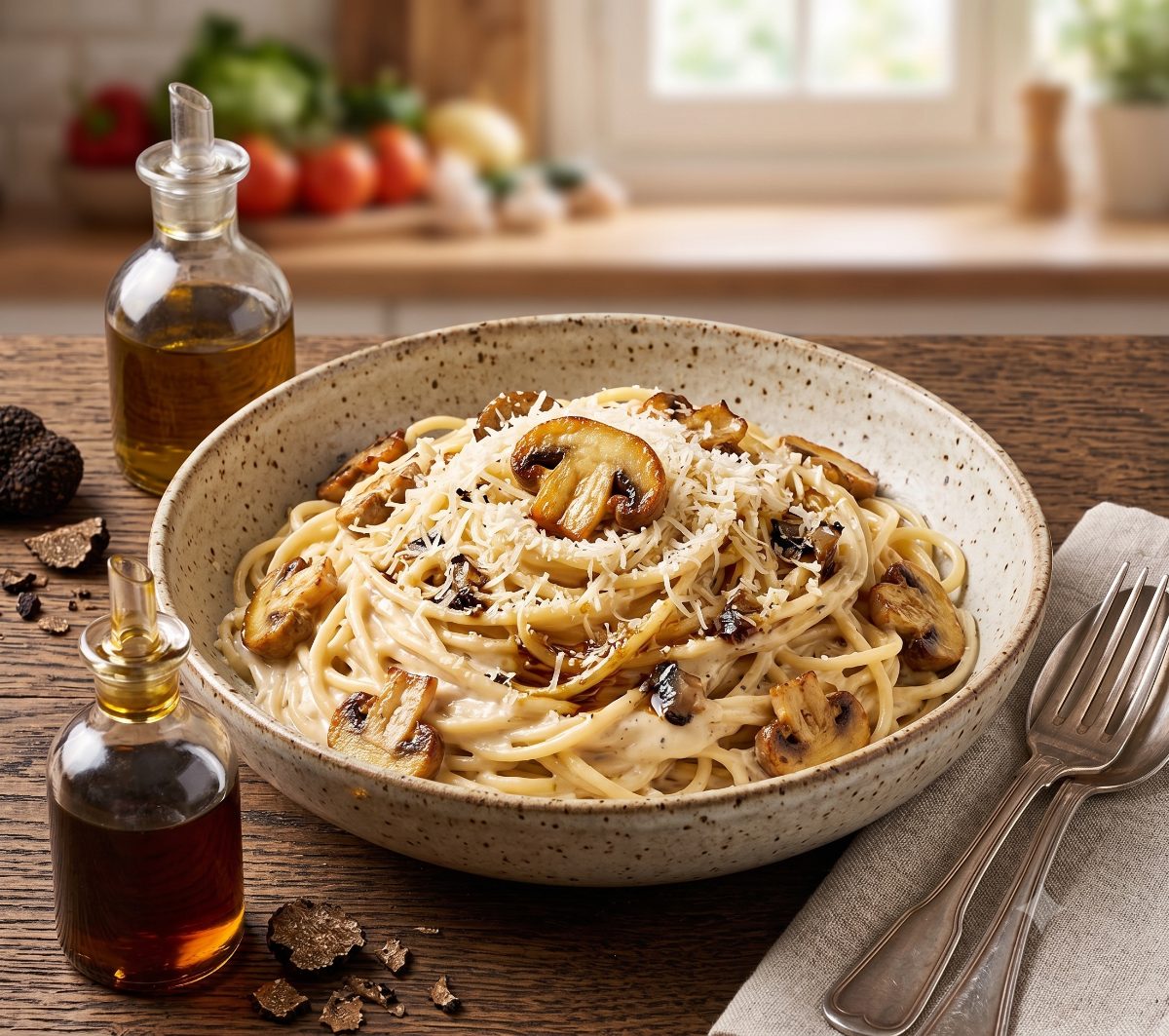 Pasta cremosa de champiñones